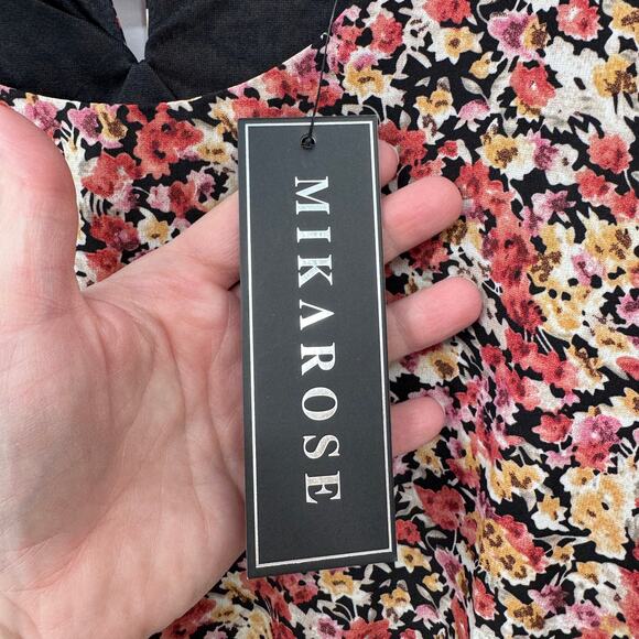 Mikarose‎ Whimsigoth Cottagecore Maxi Dress Womens Medium Black Floral Print NEW - Picture 6 of 12